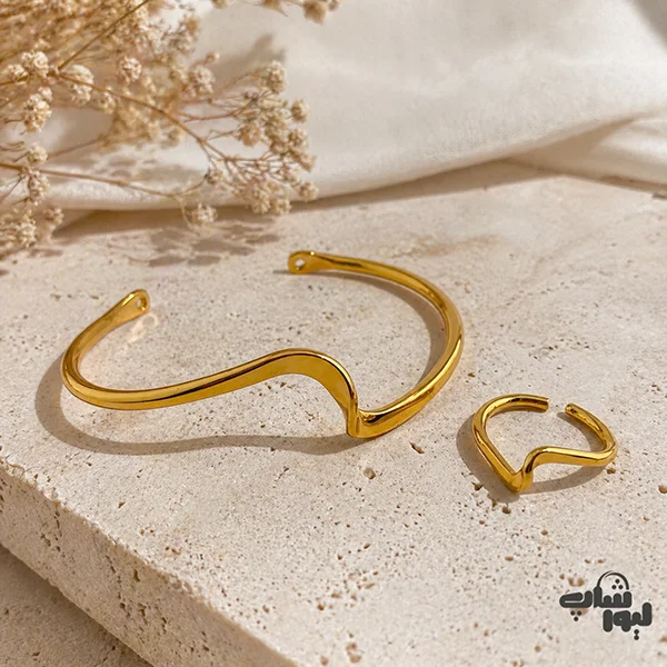 دستبند بنگل و انگشتر دخترانه طرح موج کد 860