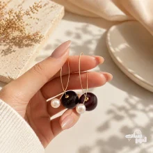 گوشواره گیلاسی و مرواریدی