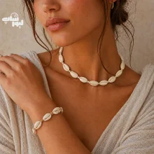 گردنبند و دستبند صدفی کد 710