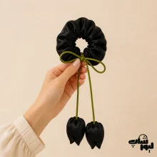 اسکرانچی ساتن گل لاله مشکی